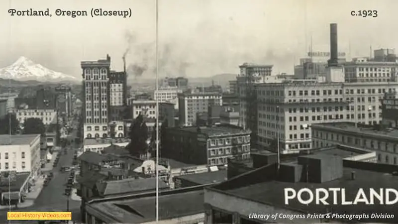 Closeup of an old photo of Portland Oregon, taken around 1923