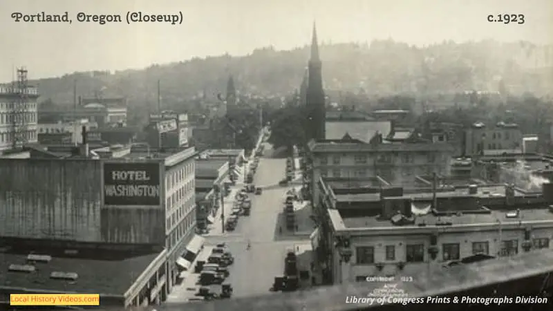 Closeup of an old photo of Portland Oregon taken around 1923