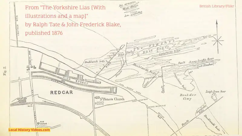 Old map of Redcar North Yorkshire from 1876 book
