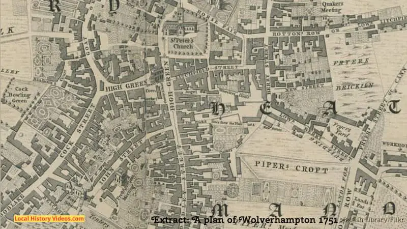 Closeup of part of "A Plan of Wolverhampton 1751"