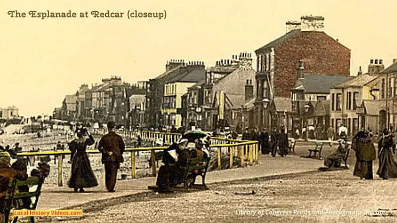 closeup of people and houses at The Esplanade at Redcar North Yorkshire c1900