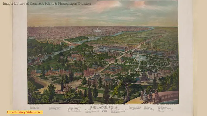 Old illustration in colour of Philadelphia Pennsylvania from a bird's-eye view, published in 1876