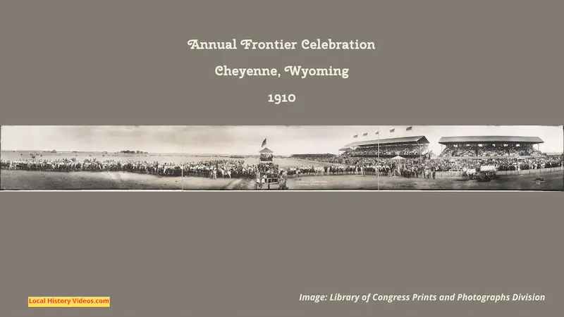 Black and white photo of the 1910 Annual Frontier Celebration in Cheyenne Wyoming