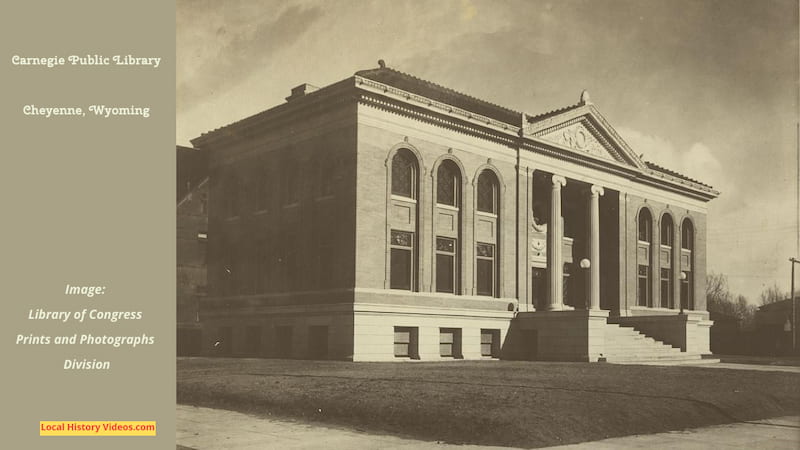 An old photograph of the Carnegie Public Library in Cheyenne, Wyoming