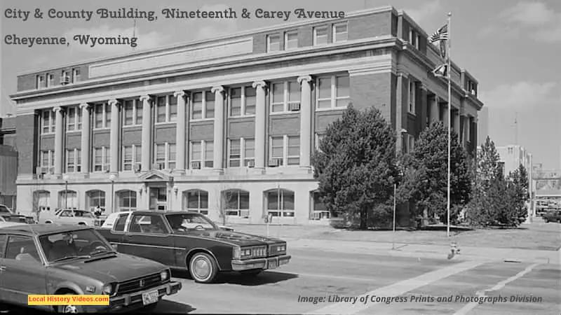 An old photo of the City & County Building on 19th and Carey Avenue in Cheyenne, Wyoming