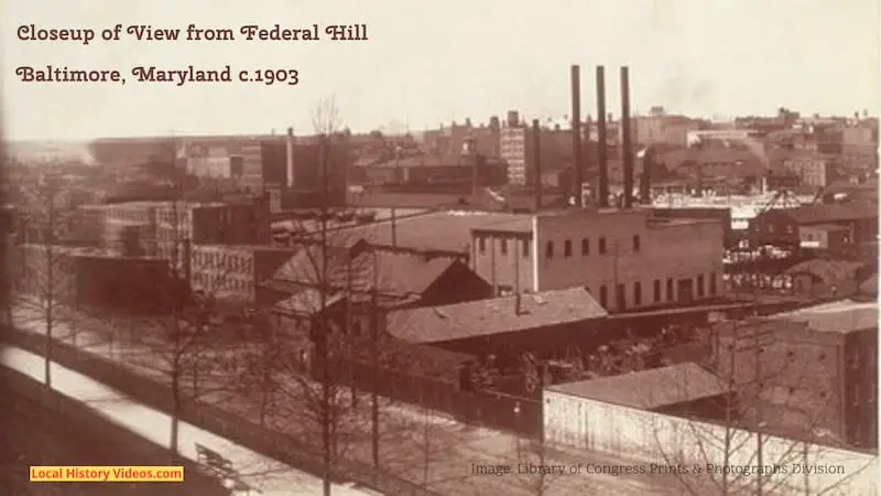 Closeup of an old panorama photo of Baltimore Maryland, taken arount 1903.