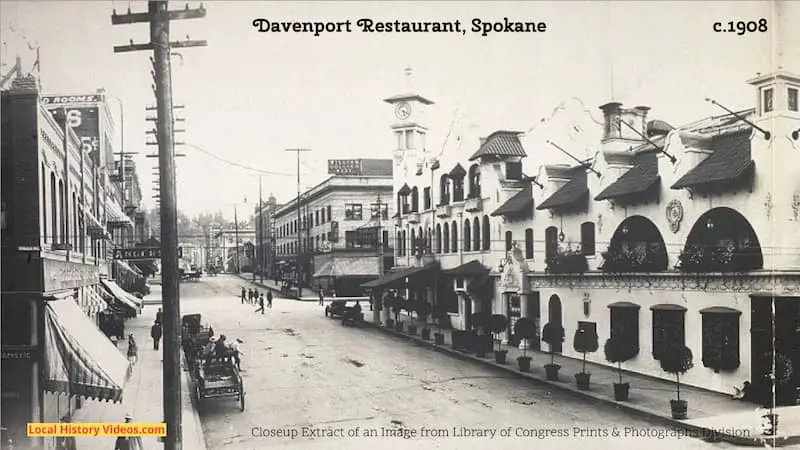 Closeup of an extract from an old photo of the Davenport Restaurant in Spokane, taken around the year 1908