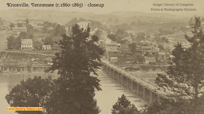 Closeup of an old photo of Knoxville Tennessee in the 1860s