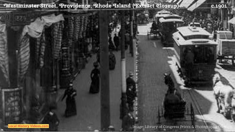 Closeup of an extract from an old photo of Westminster Street in Providence Rhode Island, taken around 1901