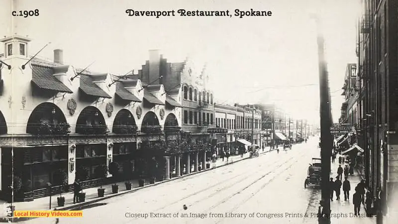 Closeup of an extract from an old photo of the Davenport Restaurant in Spokane, taken around the year 1908