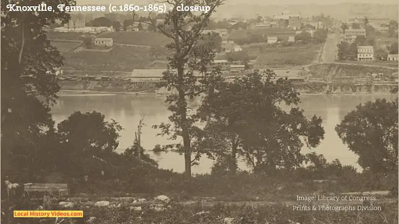 Closeup of an old photo of Knoxville Tennessee in the 1860s