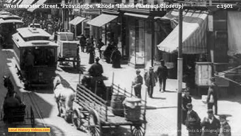 Closeup of an extract from an old photo of Westminster Street in Providence Rhode Island, taken around 1901