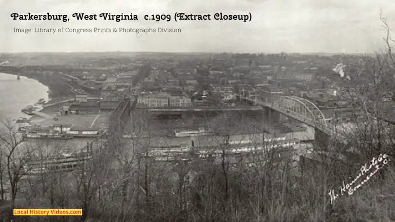 Closeup of an extract of a panorama of Parkersburg, West Virginia, taken around 1909