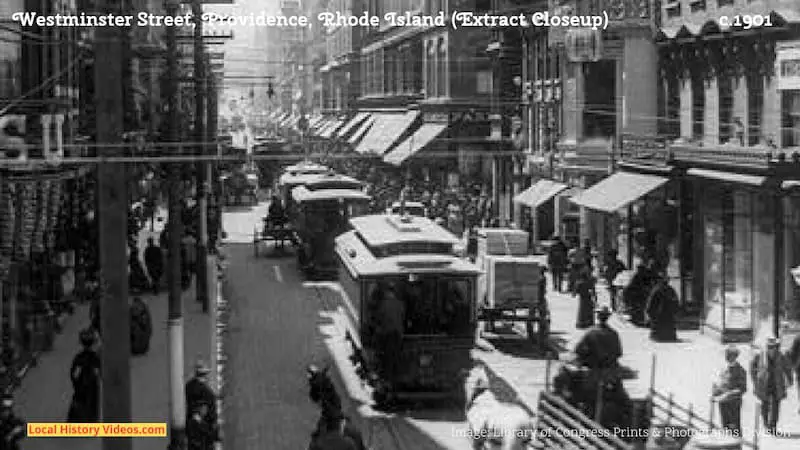 Closeup of an extract from an old photo of Westminster Street in Providence Rhode Island, taken around 1901