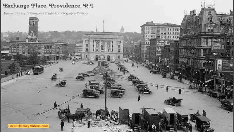 Old black and white photo of Exchange Place in Providence, Rhode Island