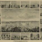 Old illustration of key landmarks in Philadelphia, Pennsylvania