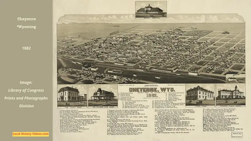 Bird's-eye view image of Cheyenne, Wyoming, published in 1882