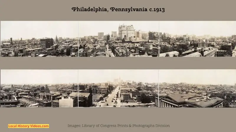 Two panorama photos of Philadelphia taken in or around 1913