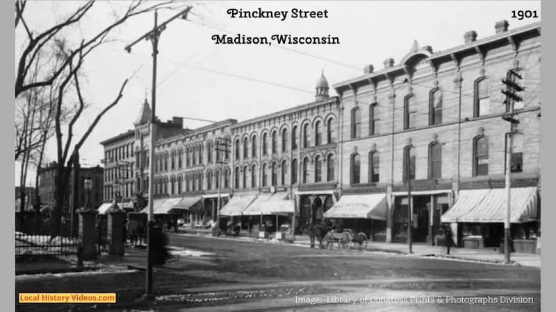 Old photo of Pinckney Street in Madison, Wisconsin, taken in 1901