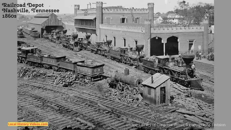 Old photo of the railroad depot at Nashville during the American Civil War in the 1860s