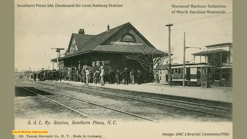 Old postcard of the Seaboard Air Line (S.A.L.) Railway Station at Southern Pines, North Carolina