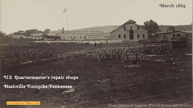 Old photo of the U.S. Quartermaster's repair shop on the Nashville Turnpike during the American Civil War