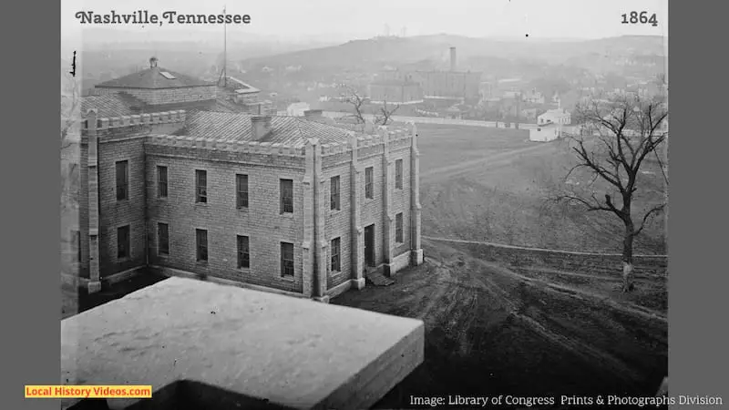Old photo showing a view of Nashville Tennessee from the Capitol in 1864