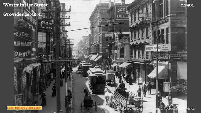 Old photo of Westminster Street in Providence Rhode Island, taken around 1901