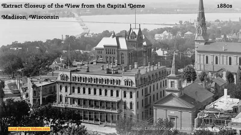Closeup of an extract from an old photo of the view from the Capitol dome in Madison, Wisconsin, in the 1880s