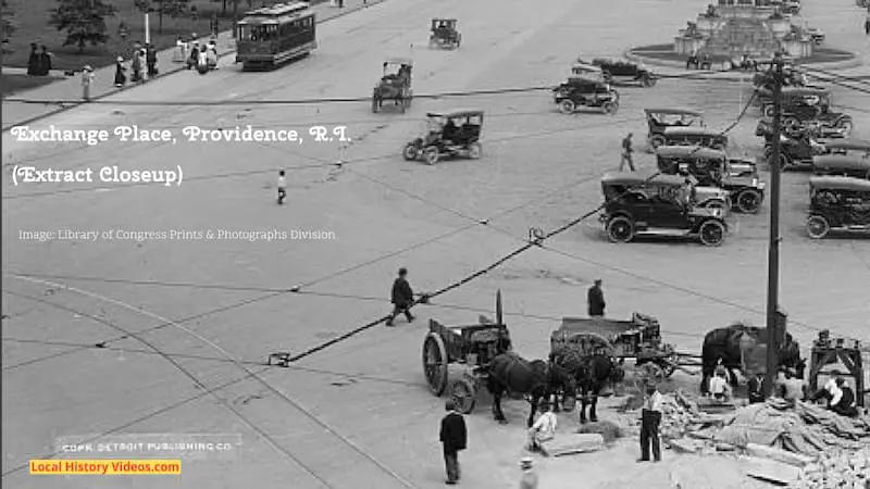 Closeup of an extract of an old black and white photo of Exchange Place in Providence, Rhode Island, taken in the early years of the 20th Century