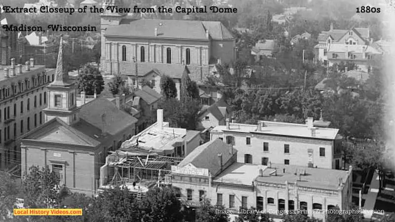 Closeup of an extract from an old photo of the view from the Capitol dome in Madison, Wisconsin, in the 1880s