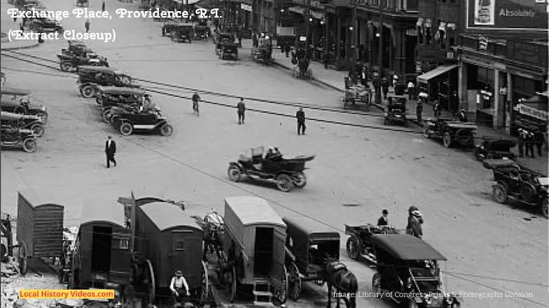 Closeup of an extract of an old black and white photo of Exchange Place in Providence, Rhode Island, taken in the early years of the 20th Century
