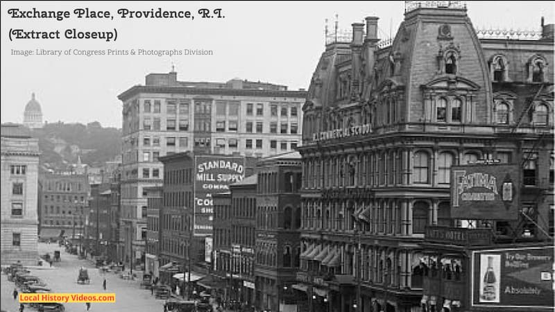 Closeup of an extract of an old black and white photo of Exchange Place in Providence, Rhode Island, taken in the early years of the 20th Century