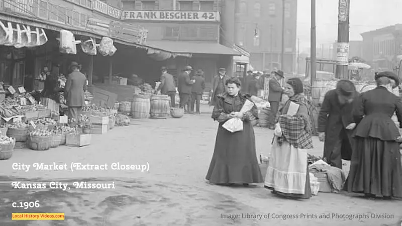 Closeup of an old photo of the City Market at Kansas City, Missouri, taken around 1906