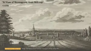 "A View of Bromsgrove from Hill-top", by Thomas Sanders, published in Worcester around 1779