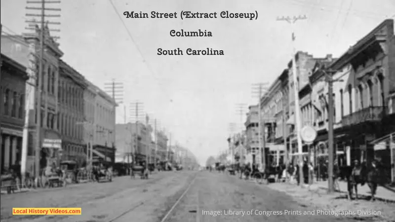 Closeup of an Old photo of Main Street Columbia South Carolina, at the start of the 20th Century