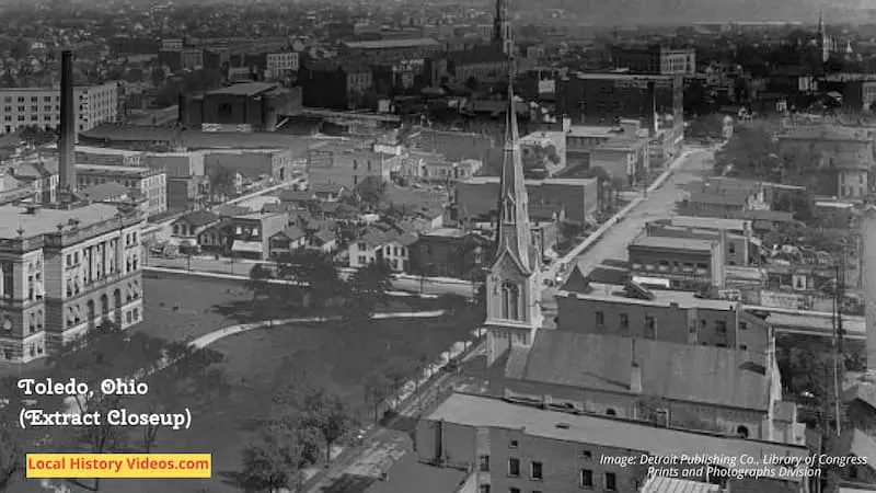 Closeup of an old photo of the view of Toledo, Ohio, in the early years of the 20th Century
