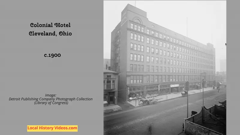 Old photo of the Colonial Hotel in Cleveland, Ohio taken between 1898 and 1910