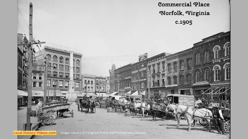 Old photo of Commercial Place in Norfolk, Virginia, taken around 1905