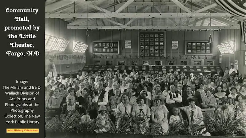 Old photo of the Community Hall, promoted by the Little Theater, Fargo, North Dakota