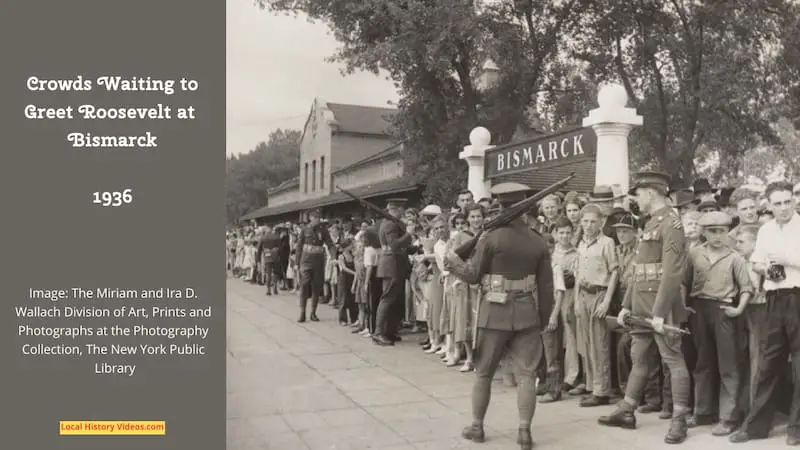 A 1936 photo of crowds standing at Bismarck waiting to greet U.S. President Franklin D. Roosevelt