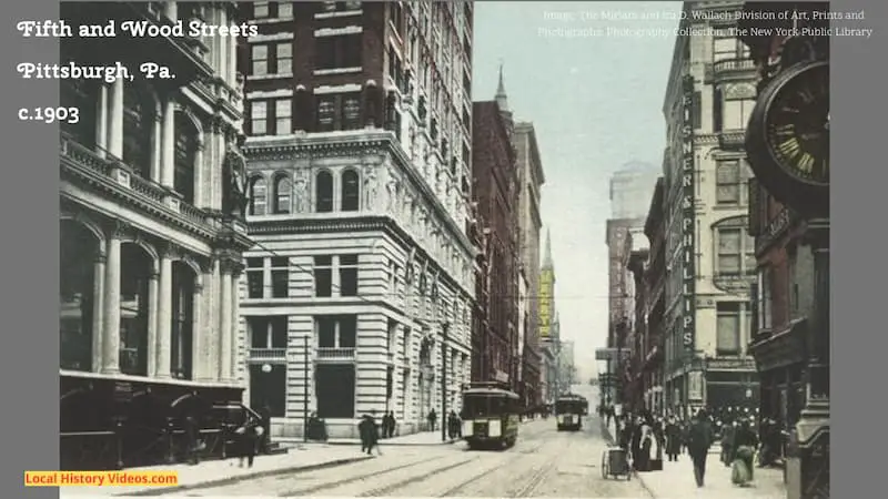 Old postcard of the Fifth and Wood Streets at Pittsburgh, Pennsylvania, from about 1903