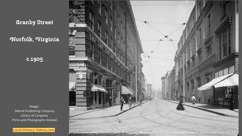 Old photo of Granby Street in Norfolk, Virginia, taken around 1905