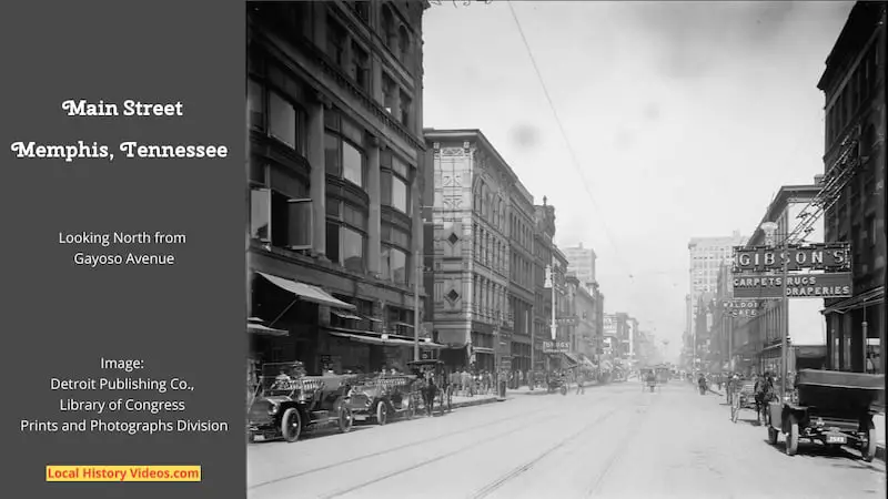 Old photo of Main Street in Memphis, Tennessee, seen looking north from Gayoso Avenue, probably taken in the early years of the 20th Century