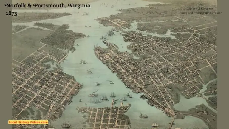 Illustrated bird'e-eye view of Norfolk and Portsmouth, Virginia, published in 1873