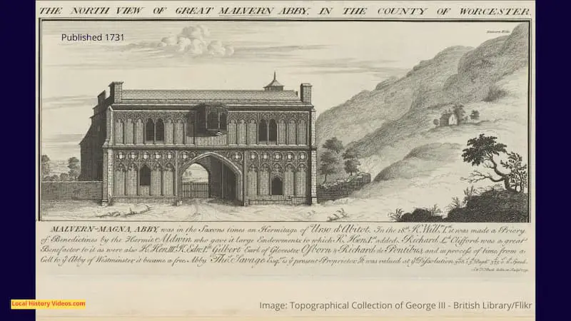 Printed in 1731 by S&N Buck, an etching of the "North View of Great Malvern Abby, in the County of Worcester"