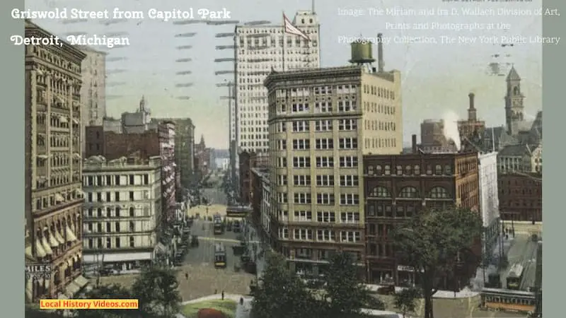 Old postcard of Griswold Street from Capitol Park in Detroit, Michigan