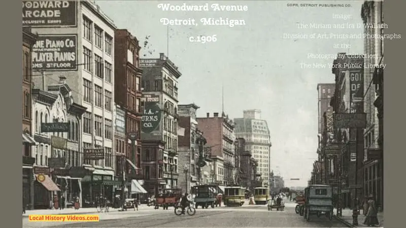 Old postcard of Woodward Avenue, Detroit, Michigan, from about 1906