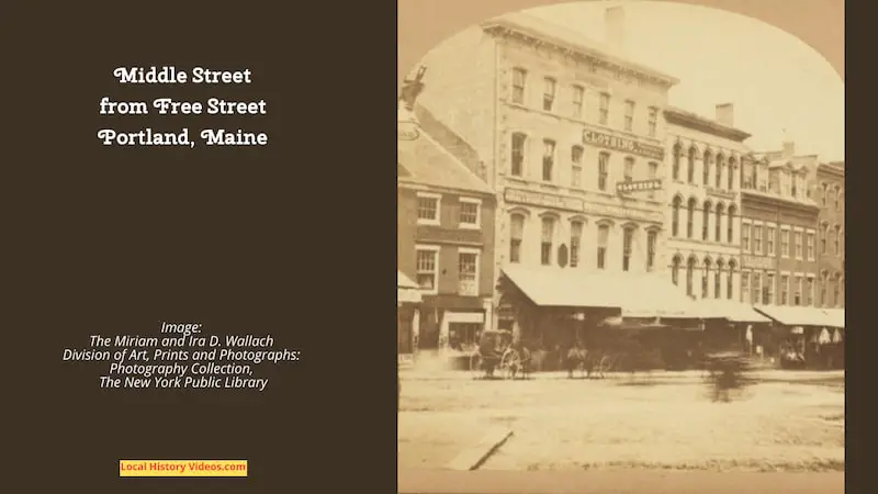Old photo of Middle Street, Portland, Maine, taken from Free Street