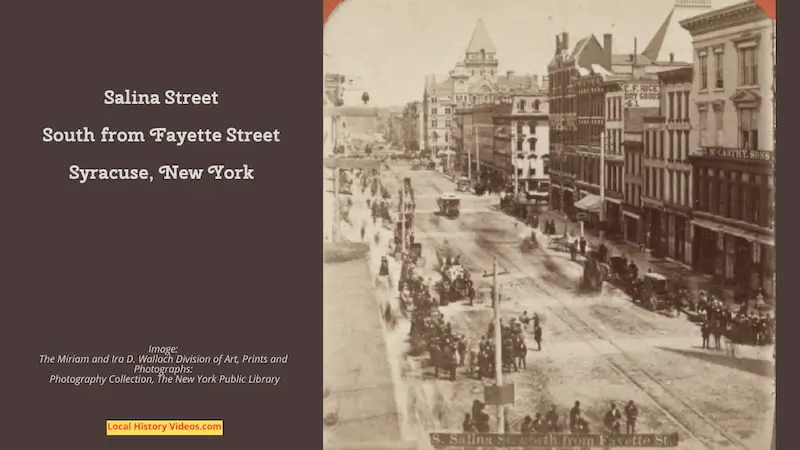 Old photo of Salina Street, in Syracuse, New York, looking south from Fayette Street